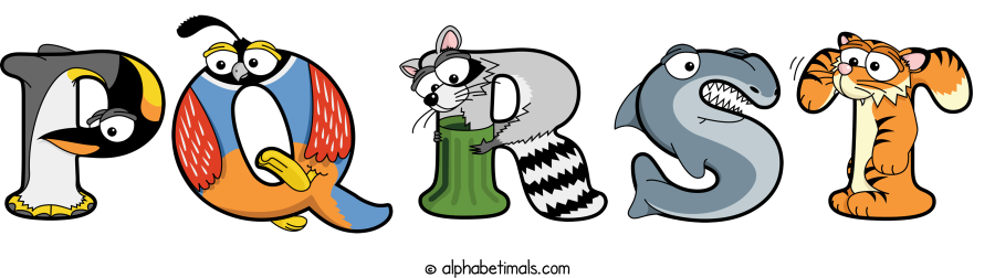 Pqrst animal word art spelling Pqrst with Alphabetimals - cartoon alphabet animals