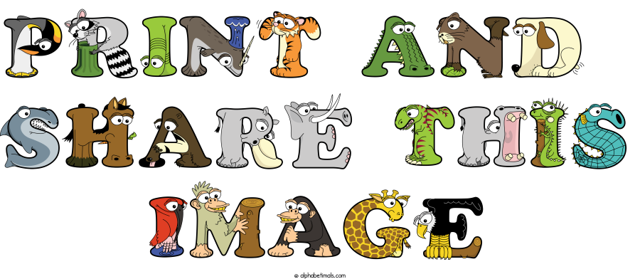 Print And  Share This Image animal word art spelling Print And  Share This Image with Alphabetimals - cartoon alphabet animals