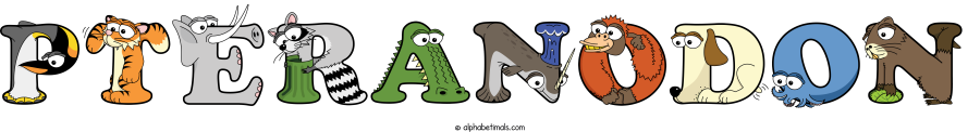 Pteranodon animal word art spelling Pteranodon with Alphabetimals - cartoon alphabet animals