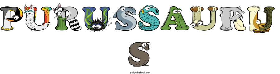 Purussauru S animal word art spelling Purussauru S with Alphabetimals cartoon alphabet animals