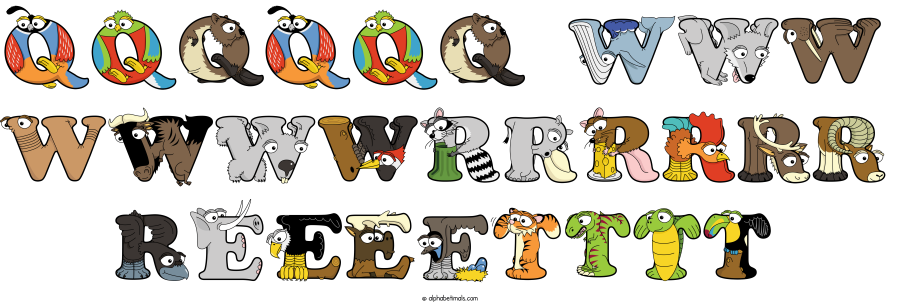 Qqqqqq Www Wwwwrrrrrr Reeeetttt animal word art spelling Qqqqqq Www Wwwwrrrrrr Reeeetttt with Alphabetimals - cartoon alphabet animals