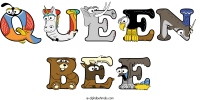 queen-bee spelled using animal alphabet letters