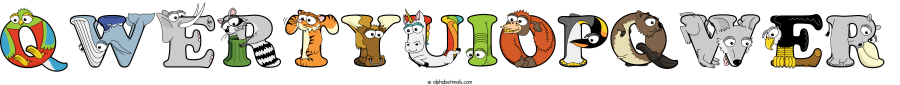 Qwertyuiopqwer animal word art spelling Qwertyuiopqwer with Alphabetimals - cartoon alphabet animals