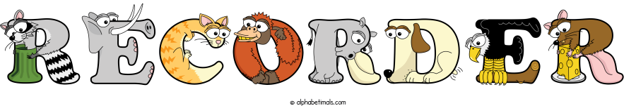 Recorder animal word art spelling Recorder with Alphabetimals - cartoon alphabet animals