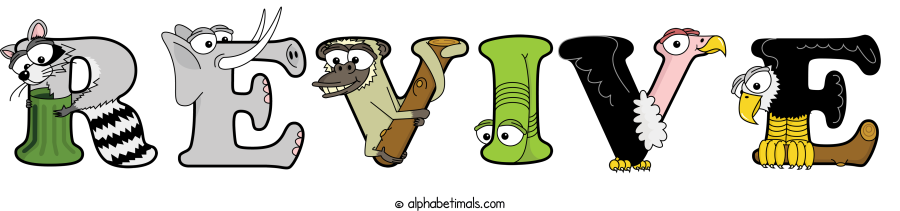 Revive animal word art spelling Revive with Alphabetimals - cartoon alphabet animals