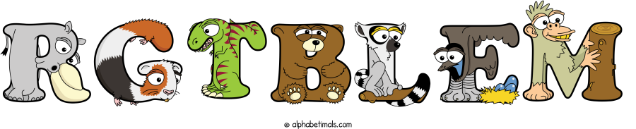 Rgtblem animal word art spelling Rgtblem with Alphabetimals - cartoon alphabet animals