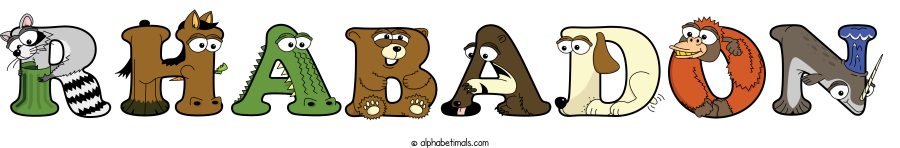 Rhabadon animal word art spelling Rhabadon with Alphabetimals - cartoon alphabet animals