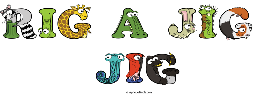 Rig A Jig  Jig animal word art spelling Rig A Jig  Jig with Alphabetimals - cartoon alphabet animals