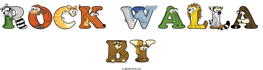 Rock Walla By animal word art spelling Rock Walla By with Alphabetimals - cartoon alphabet animals