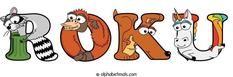 Roku animal word art spelling Roku with Alphabetimals - cartoon alphabet animals