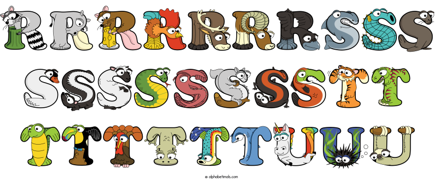 Rrrrrrrsss Sssssssstt Ttttttuuu animal word art spelling Rrrrrrrsss Sssssssstt Ttttttuuu with Alphabetimals - cartoon alphabet animals