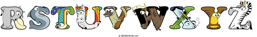 Rstuvwxyz animal word art spelling Rstuvwxyz with Alphabetimals - cartoon alphabet animals