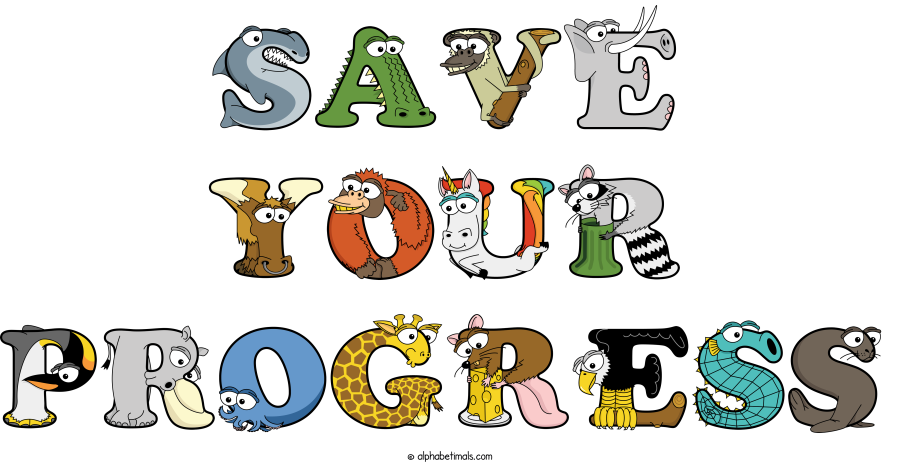 Save Your Progress animal word art spelling Save Your Progress with Alphabetimals - cartoon alphabet animals