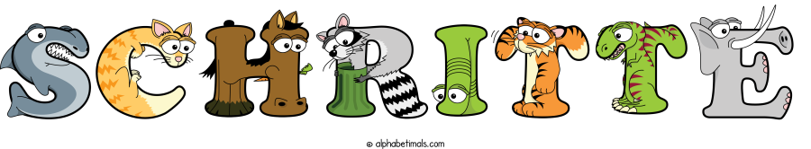 Schritte animal word art spelling Schritte with Alphabetimals - cartoon alphabet animals