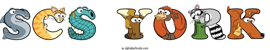 Scs York animal word art spelling Scs York with Alphabetimals cartoon alphabet animals