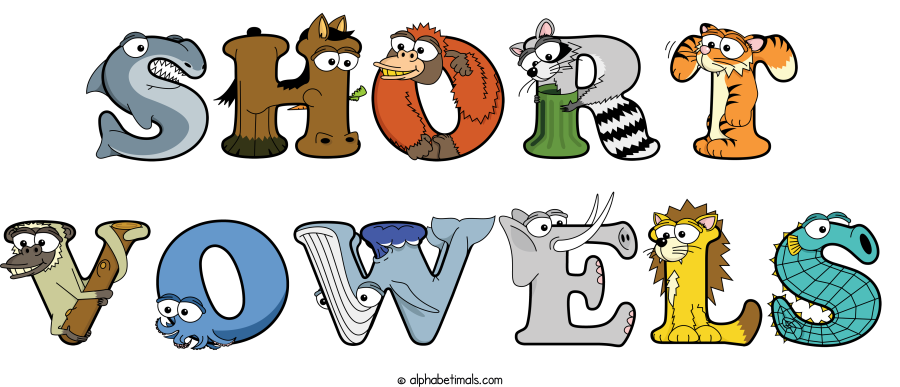 Short Vowels animal word art spelling Short Vowels with Alphabetimals - cartoon alphabet animals