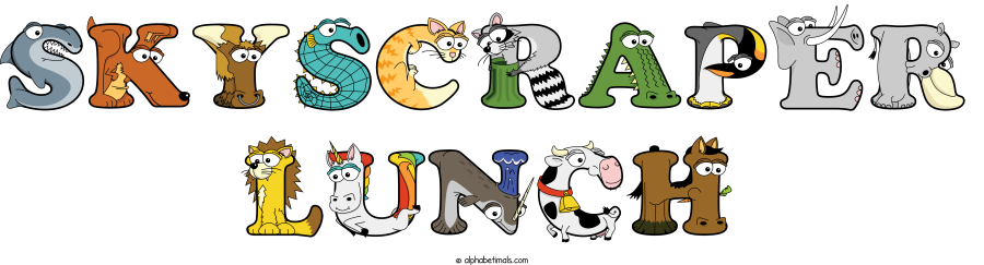 Skyscraper Lunch animal word art spelling Skyscraper Lunch with Alphabetimals - cartoon alphabet animals