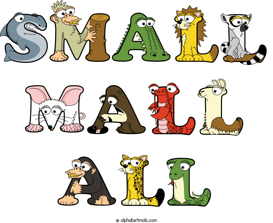Small Mall All animal word art spelling Small Mall All with Alphabetimals - cartoon alphabet animals