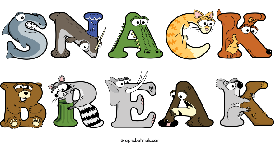 Snack Break animal word art spelling Snack Break with Alphabetimals - cartoon alphabet animals