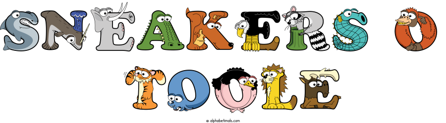 Sneakers O  Toole animal word art spelling Sneakers O  Toole with Alphabetimals - cartoon alphabet animals