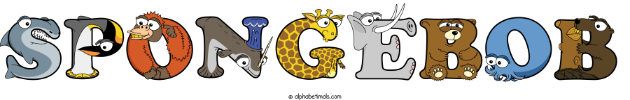 Spongebob animal word art spelling Spongebob with Alphabetimals - cartoon alphabet animals