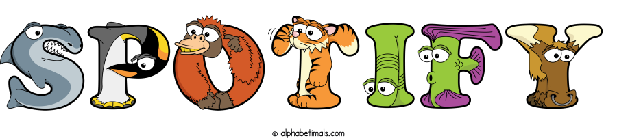 Spotify animal word art spelling Spotify with Alphabetimals - cartoon alphabet animals