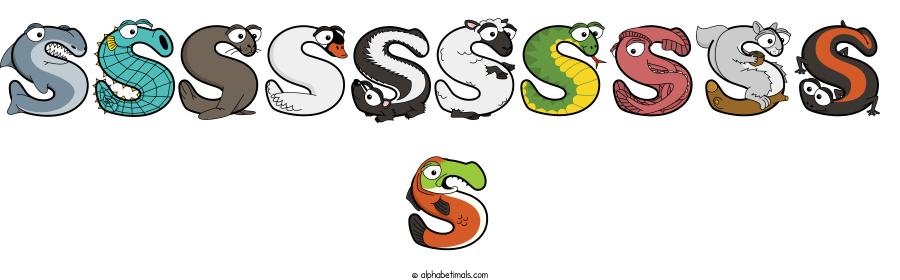 Ssssssssss S animal word art spelling Ssssssssss S with Alphabetimals - cartoon alphabet animals