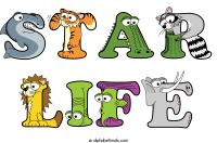 star-life spelled using animal alphabet letters