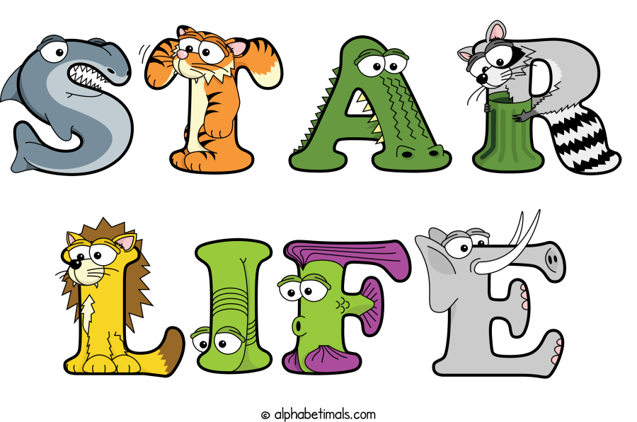 Star Life animal word art spelling Star Life with Alphabetimals - cartoon alphabet animals