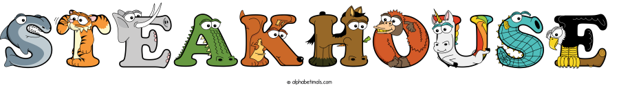 Steakhouse animal word art spelling Steakhouse with Alphabetimals - cartoon alphabet animals