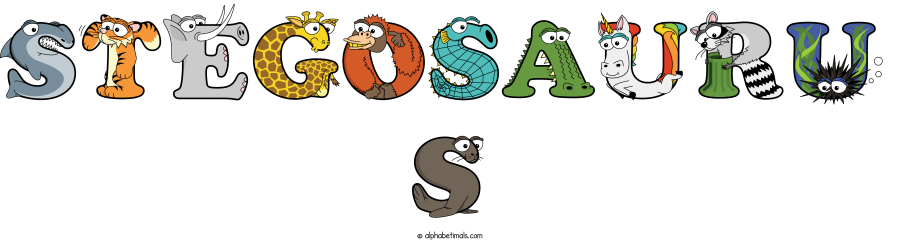 Stegosauru S animal word art spelling Stegosauru S with Alphabetimals - cartoon alphabet animals