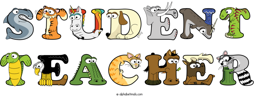 Student Teacher animal word art spelling Student Teacher with Alphabetimals - cartoon alphabet animals
