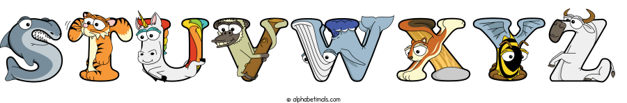 Stuvwxyz animal word art spelling Stuvwxyz with Alphabetimals - cartoon alphabet animals