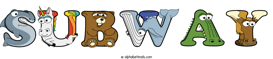 Subway animal word art spelling Subway with Alphabetimals - cartoon alphabet animals