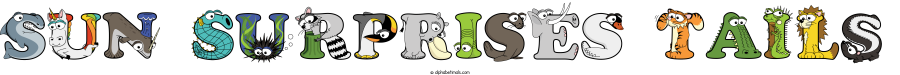 Sun Surprises Tails animal word art spelling Sun Surprises Tails with Alphabetimals - cartoon alphabet animals