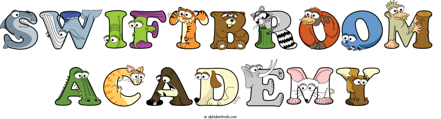 Swiftbroom Academy animal word art spelling Swiftbroom Academy with Alphabetimals - cartoon alphabet animals