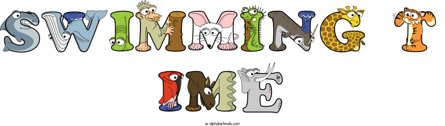 Swimming T Ime animal word art spelling Swimming T Ime with Alphabetimals - cartoon alphabet animals