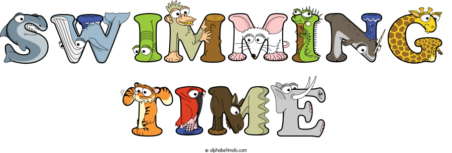 Swimming Time animal word art spelling Swimming Time with Alphabetimals - cartoon alphabet animals
