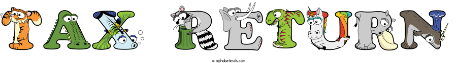 Tax Return animal word art spelling Tax Return with Alphabetimals - cartoon alphabet animals