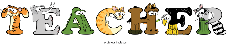 Teacher animal word art spelling Teacher with Alphabetimals - cartoon alphabet animals