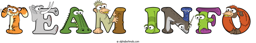 Team Info animal word art spelling Team Info with Alphabetimals - cartoon alphabet animals