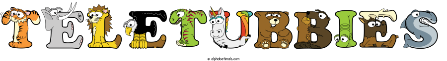 Teletubbies animal word art spelling Teletubbies with Alphabetimals - cartoon alphabet animals