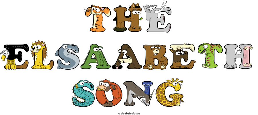 The Elsaabeth Song animal word art spelling The Elsaabeth Song with Alphabetimals - cartoon alphabet animals