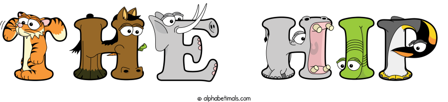 The Hip animal word art spelling The Hip with Alphabetimals - cartoon alphabet animals