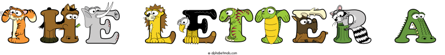 The Letter A animal word art spelling The Letter A with Alphabetimals - cartoon alphabet animals