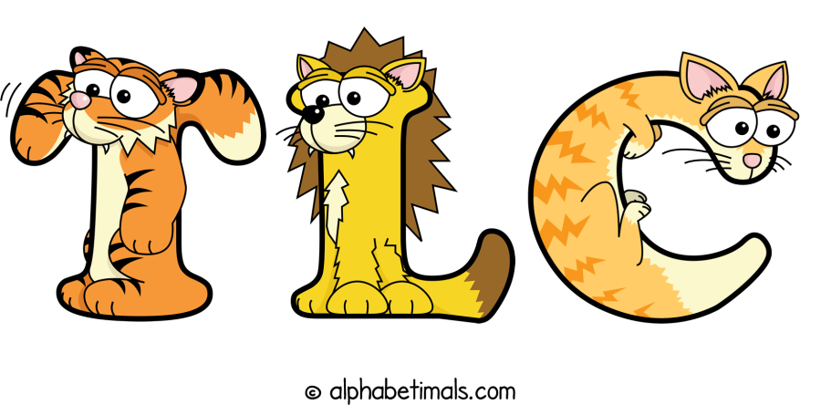 Tlc animal word art spelling Tlc with Alphabetimals - cartoon alphabet animals
