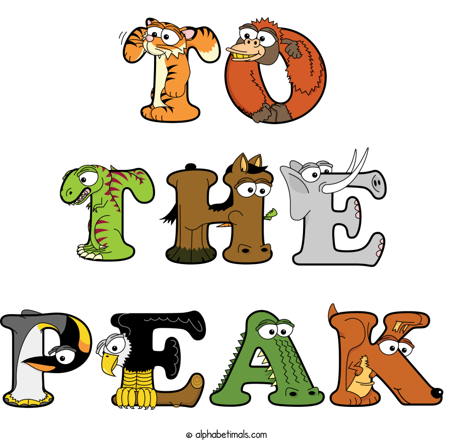 To The Peak animal word art spelling To The Peak with Alphabetimals - cartoon alphabet animals