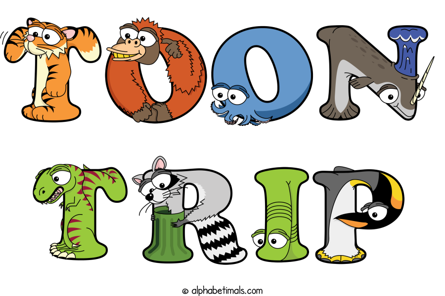 Toon Trip animal word art spelling Toon Trip with Alphabetimals - cartoon alphabet animals