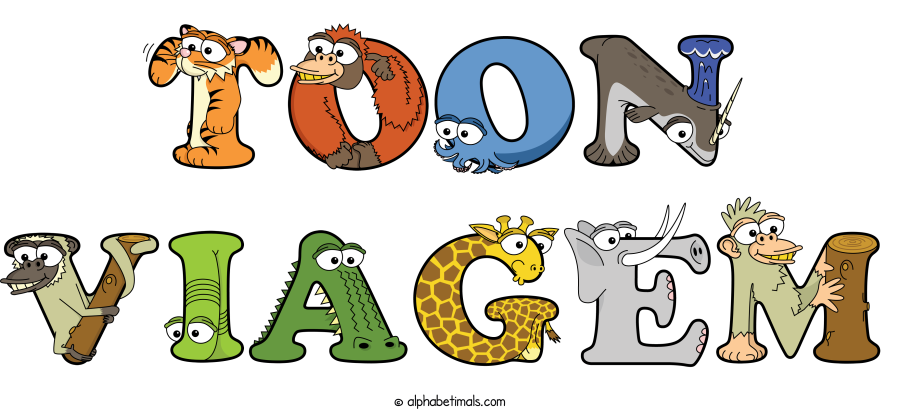 Toon Viagem animal word art spelling Toon Viagem with Alphabetimals - cartoon alphabet animals