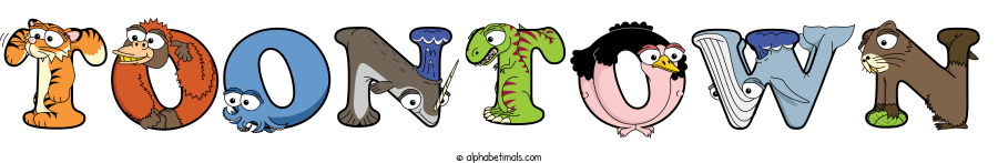 Toontown animal word art spelling Toontown with Alphabetimals - cartoon alphabet animals